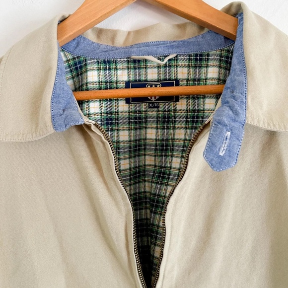 90s Men's Gant Jacket Peached Windcheater Beige with Denim Collar Trim Cotton|XL - Picture 2 of 6